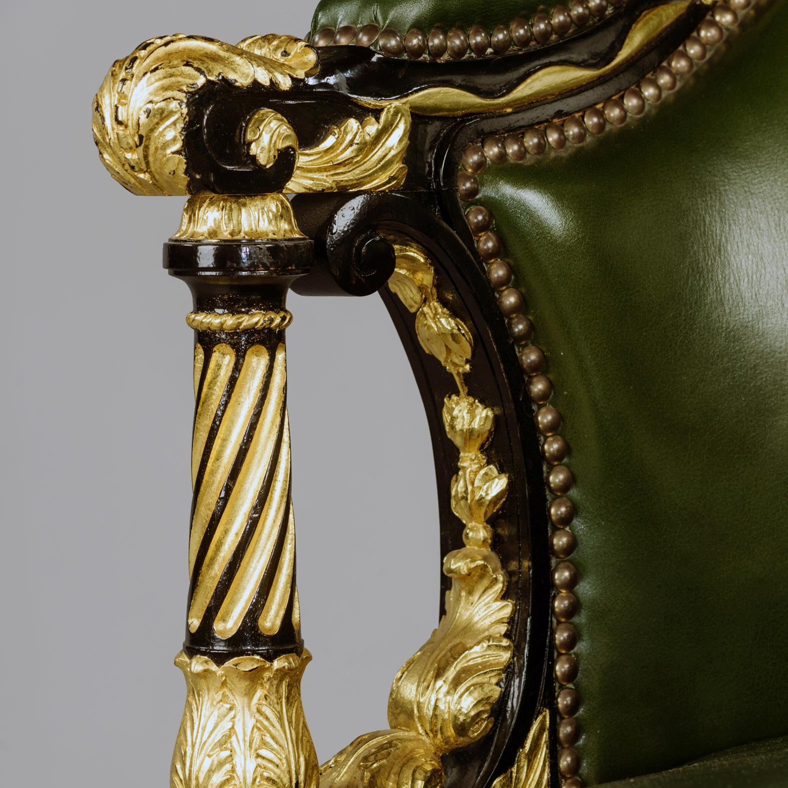 Louis XVI Style Rotating Desk Chair Upholstered in Green Leather 2