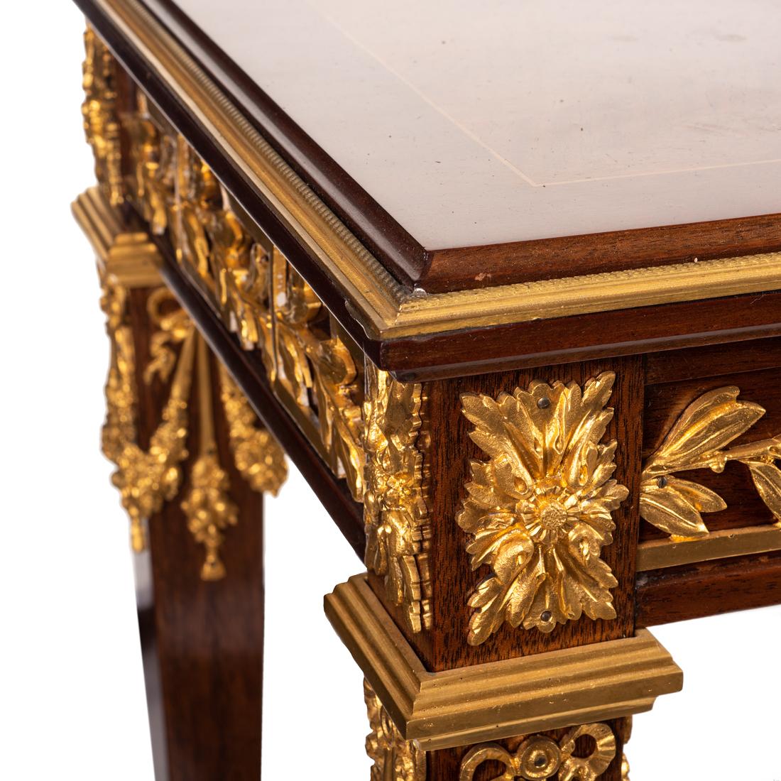 Louis XVI Style Table in Solid Amaranth with Gilt Bronze Mounts In Good Condition For Sale In West Palm Beach, FL