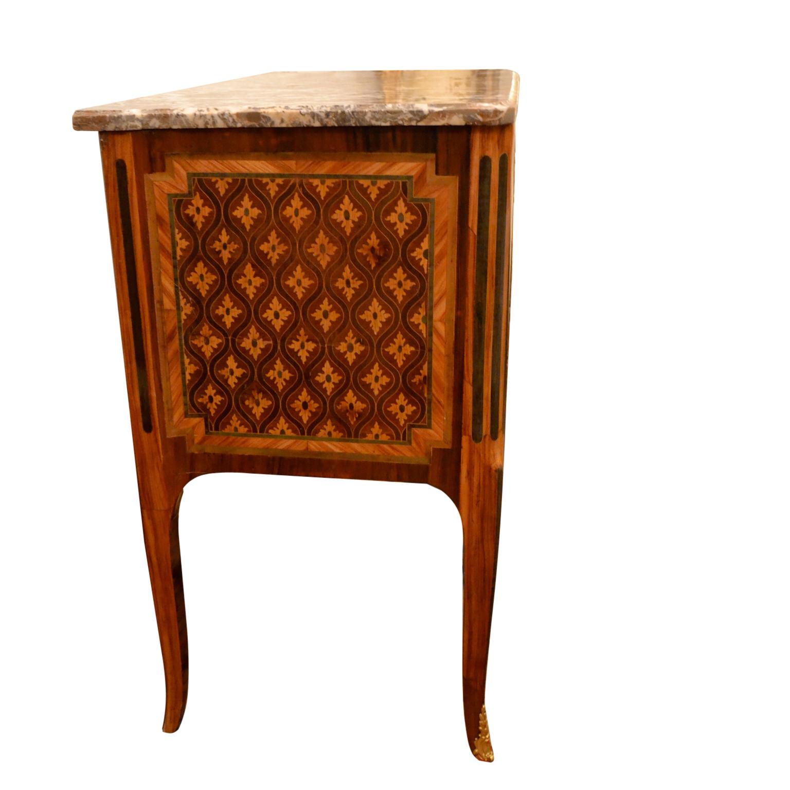 French Louis XVI Transitional Two-Drawer Commode with a Breche Marble Top For Sale