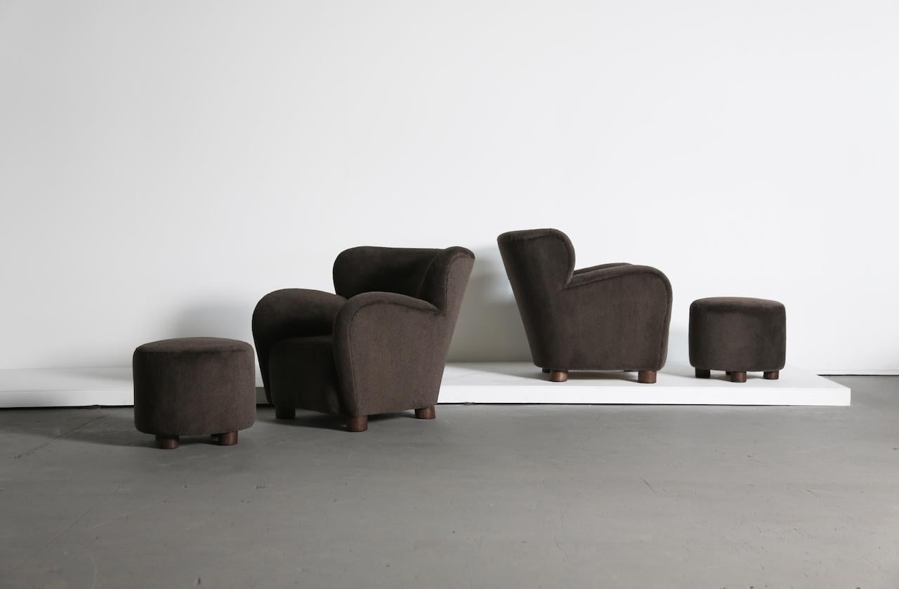 A Lounge Chair / Armchair and Ottoman, Upholstered in Pure Alpaca For Sale 1