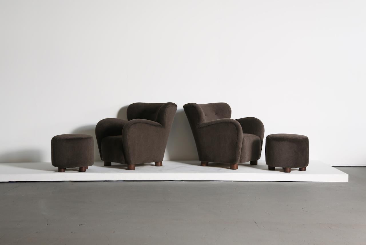 A Lounge Chair / Armchair and Ottoman, Upholstered in Pure Alpaca For Sale 2