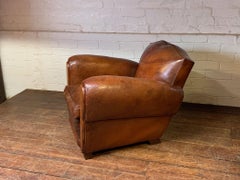 A Lovely 1930’s French Leather Club Chair, Deep Caramel Moustache Model