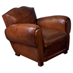 A Lovely 1930’s French Leather Club Chair, Deep Caramel Moustache Model
