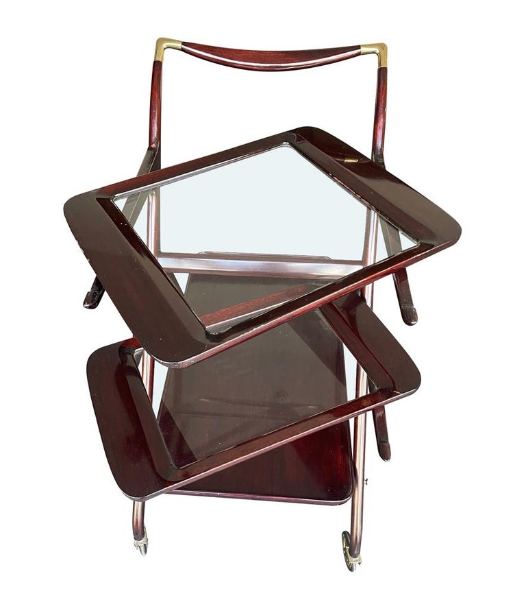 Lovely 1950s Cesare Lacca Mahogany Bar Cart Trolley with Removable Trays For Sale 6