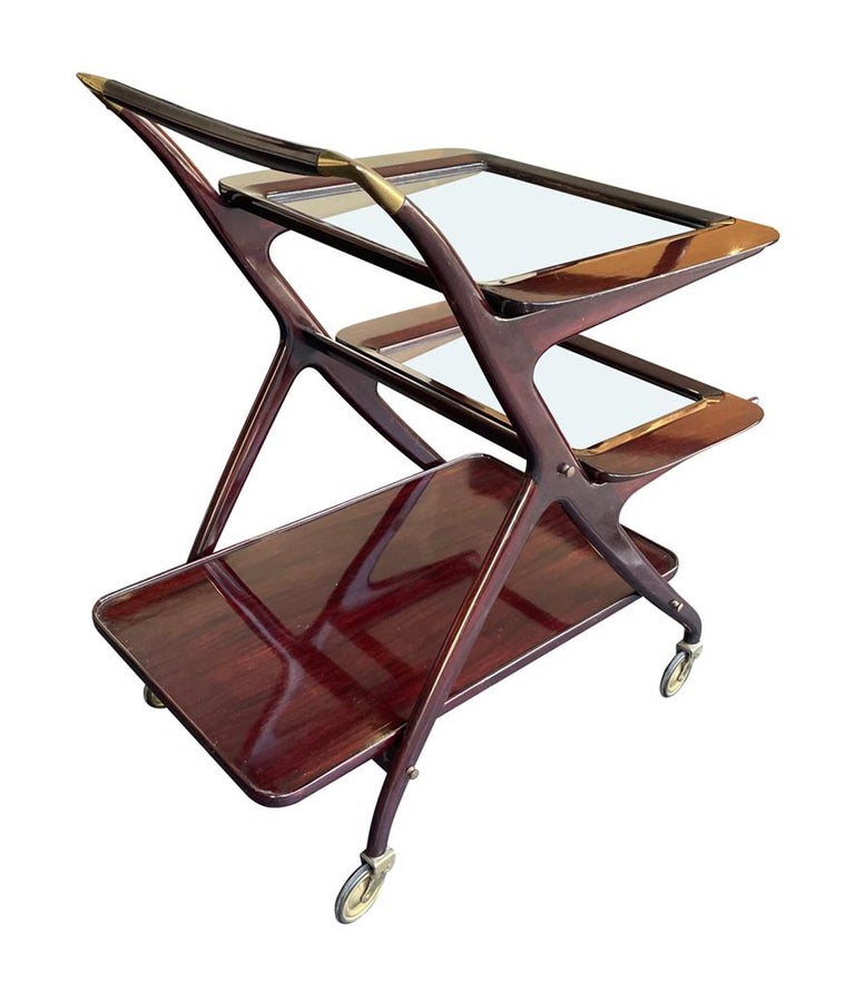 Mid-Century Modern Lovely 1950s Cesare Lacca Mahogany Bar Cart Trolley with Removable Trays For Sale
