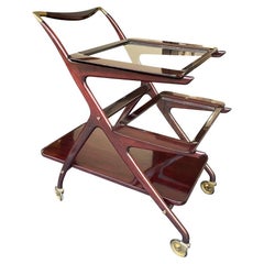 Antique Lovely 1950s Cesare Lacca Mahogany Bar Cart Trolley with Removable Trays