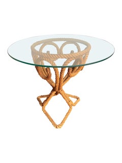 Lovely 1950s French Riviera Rope Side Table by Adrien Audoux and Frida Minet
