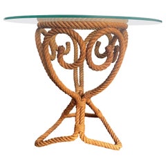 Lovely 1950s French Riviera Rope Side Table by Adrien Audoux and Frida Minet