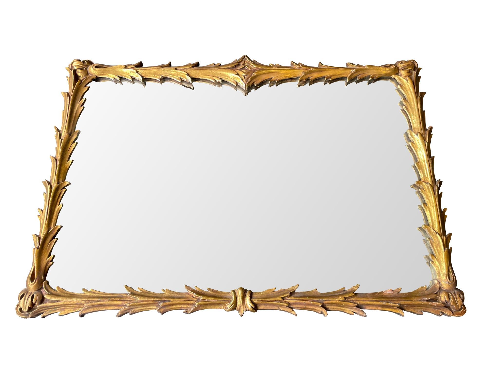 Mid-20th Century Lovely 1950s Italian Rectangular Rococo Style Gilt Gesso Acanthus Wall Mirror For Sale