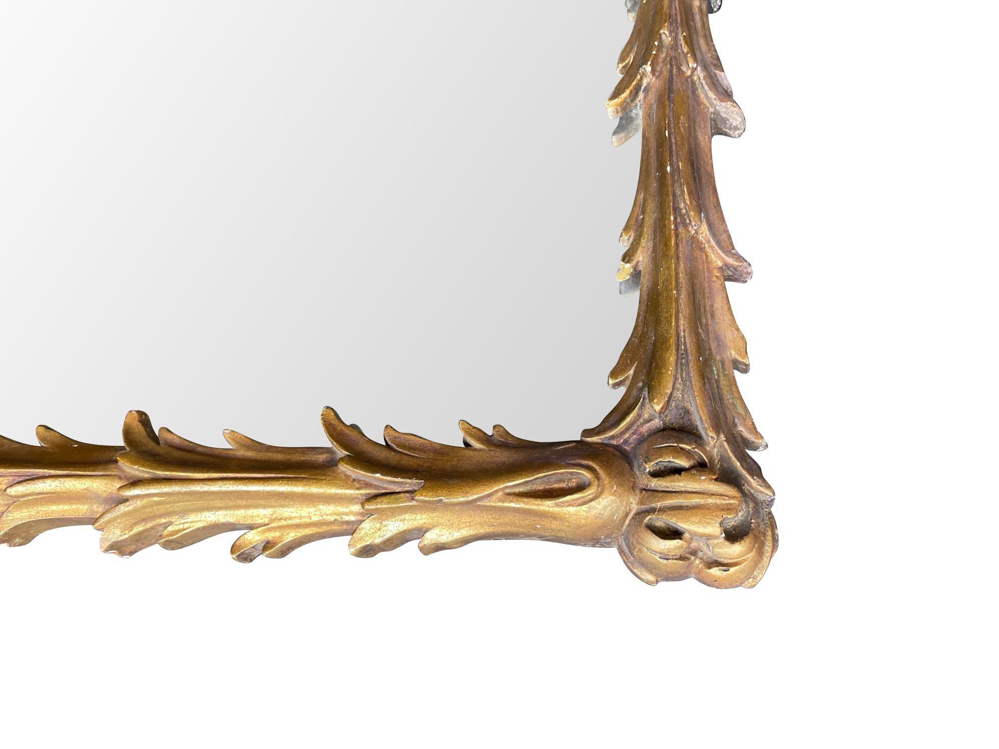 Lovely 1950s Italian Rectangular Rococo Style Gilt Gesso Acanthus Wall Mirror For Sale 1