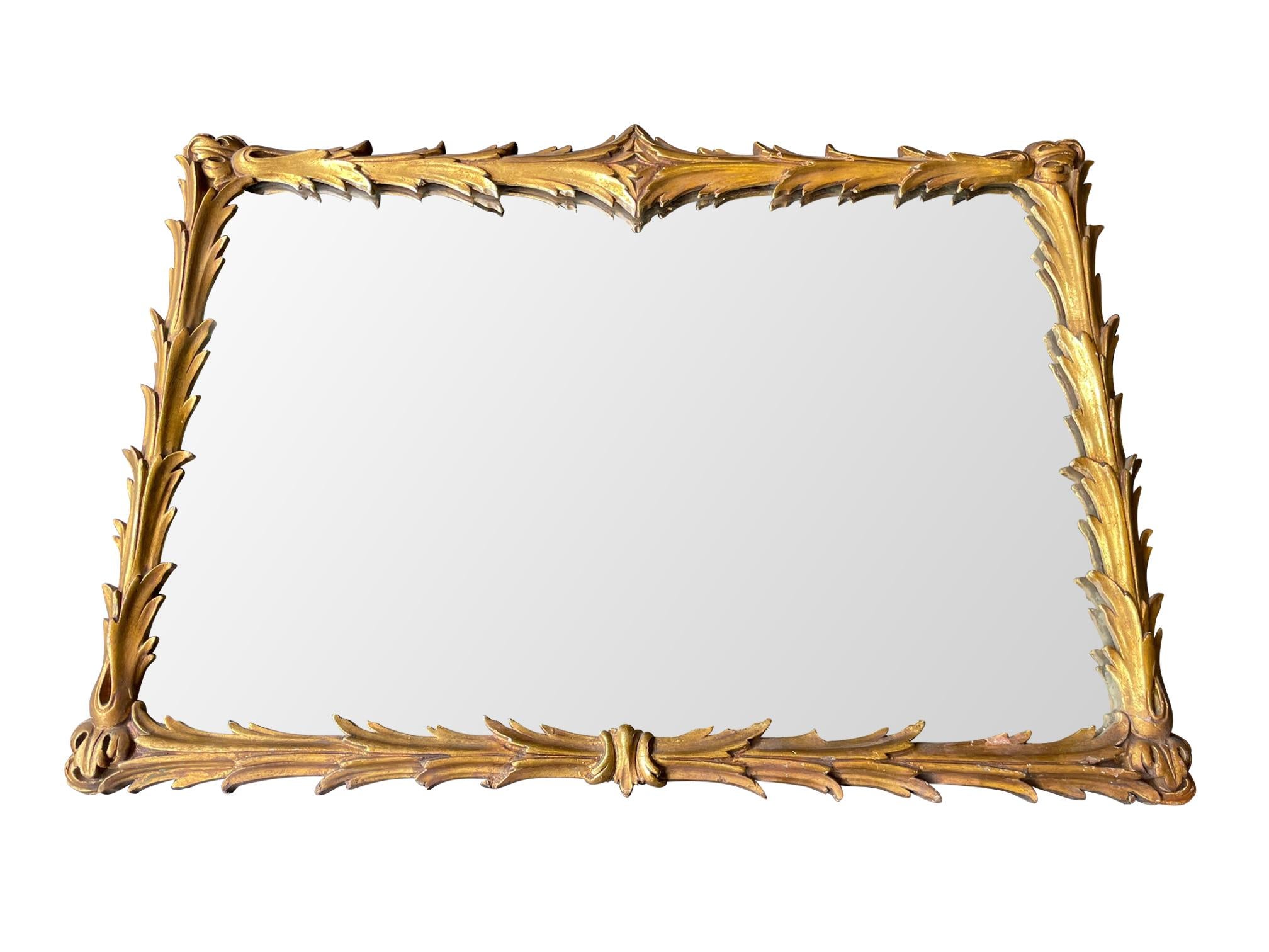 Lovely 1950s Italian Rectangular Rococo Style Gilt Gesso Acanthus Wall Mirror For Sale 3