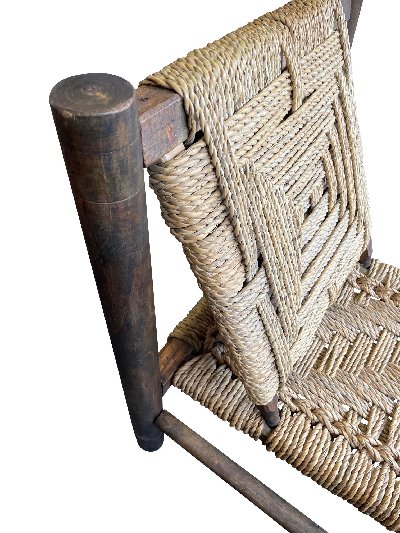 Lovely 1950s Rustic French Rope and Wood Chair by Audoux and Minet 4