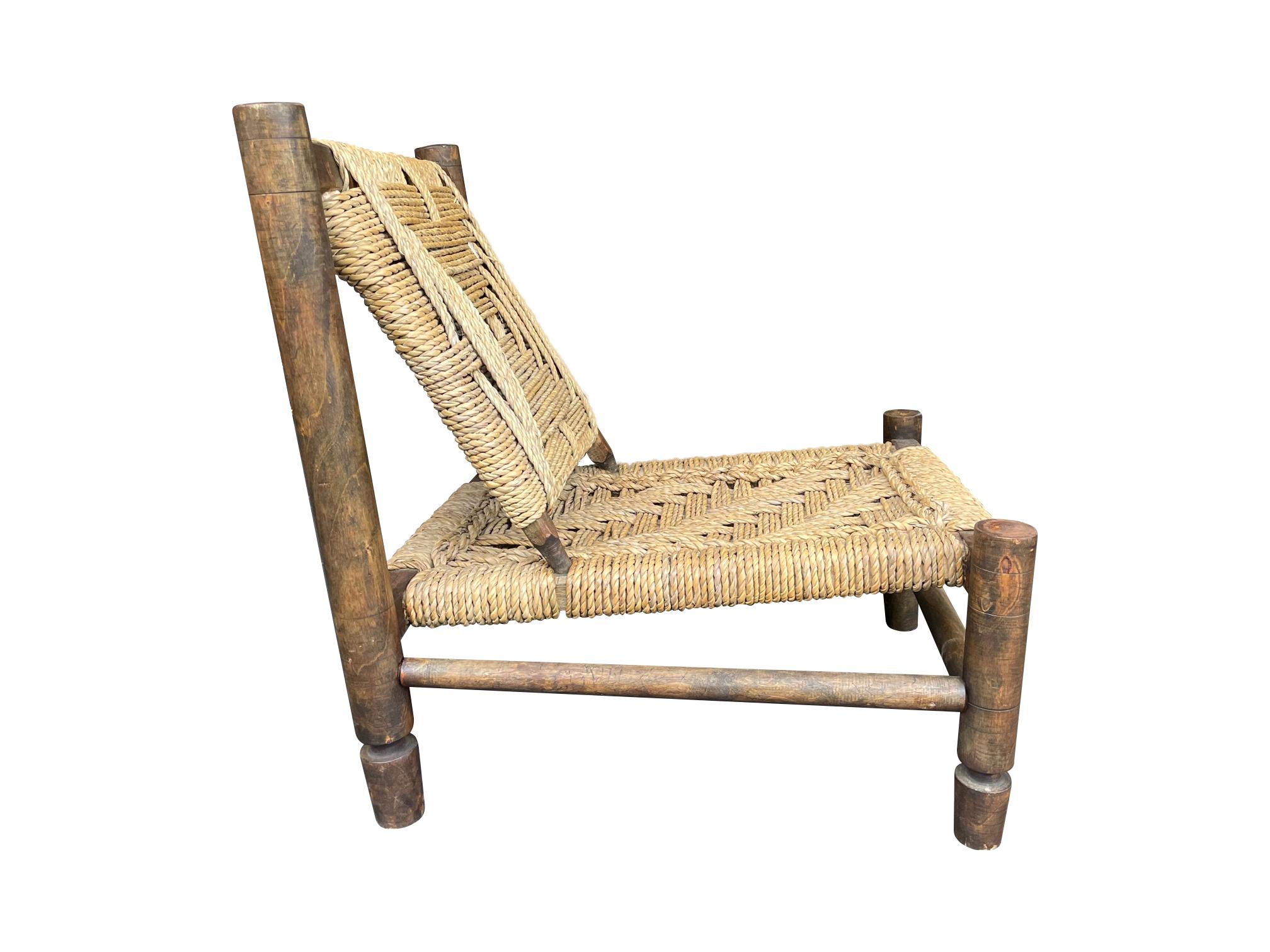Hand-Crafted Lovely 1950s Rustic French Rope and Wood Chair by Audoux and Minet