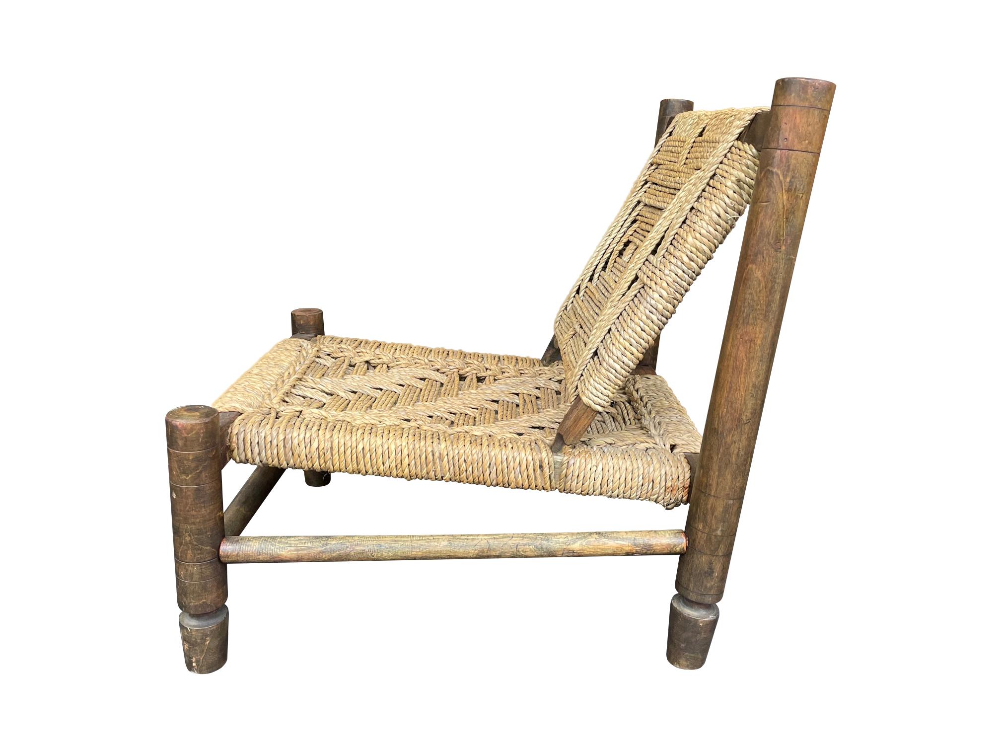 Mid-20th Century Lovely 1950s Rustic French Rope and Wood Chair by Audoux and Minet