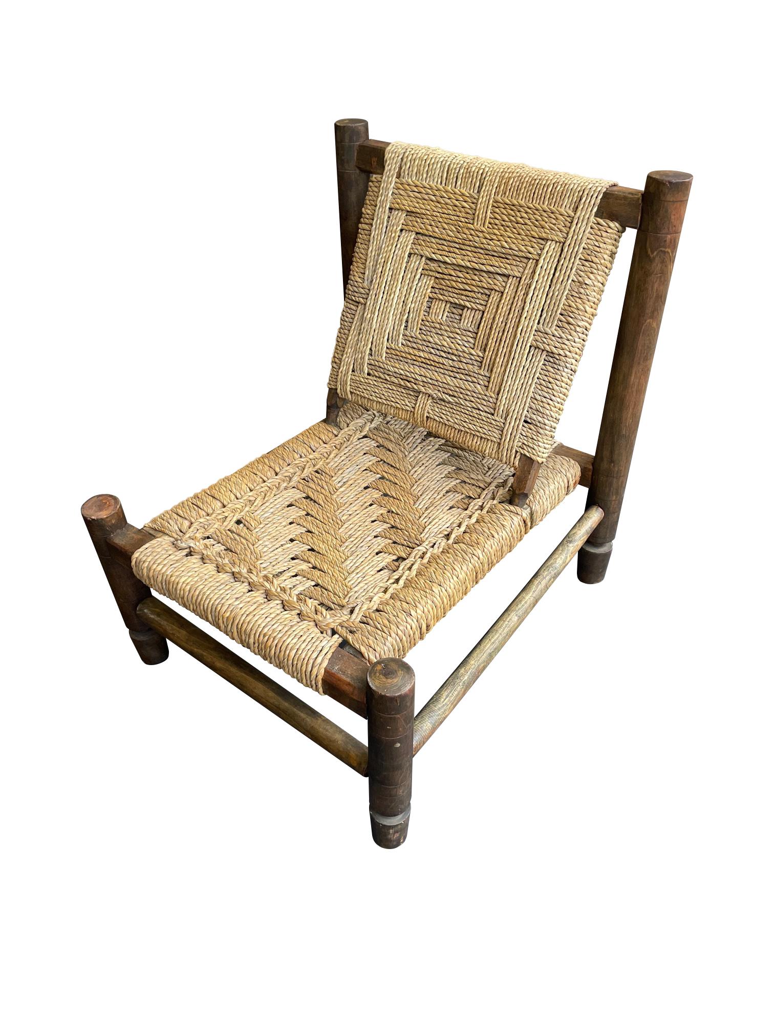 Lovely 1950s Rustic French Rope and Wood Chair by Audoux and Minet 1