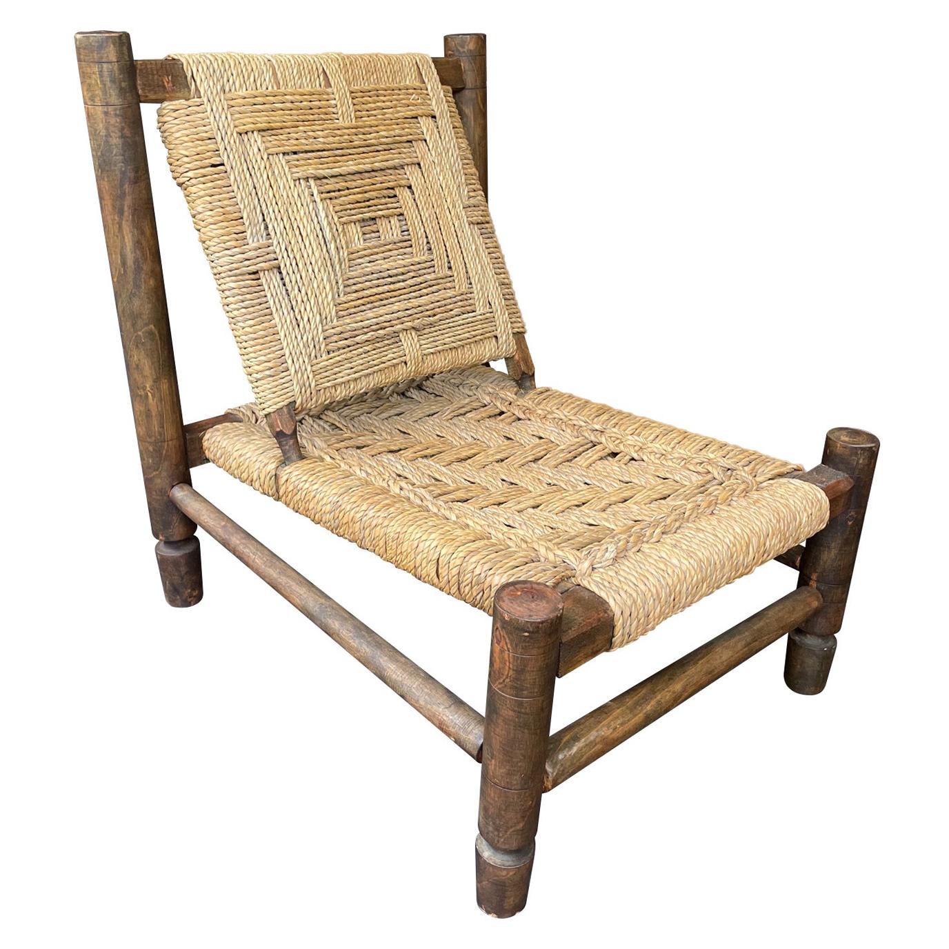 Lovely 1950s Rustic French Rope and Wood Chair by Audoux and Minet
