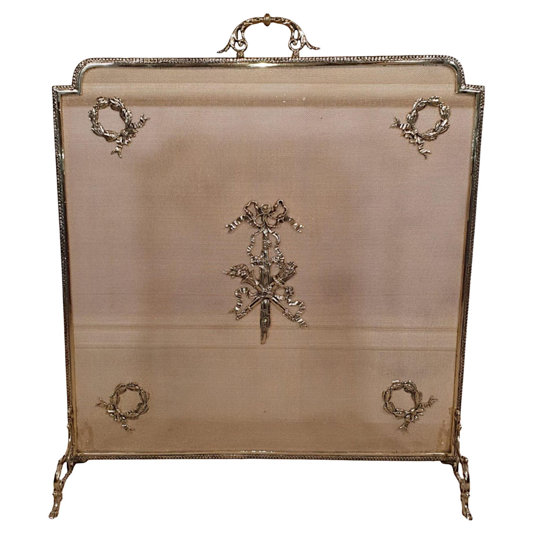 Lovely 19th Century Brass Fire Screen For Sale