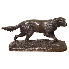 Lovely 19th Century French Bronze Sculpture of a Setter by Pierre Jules Mene