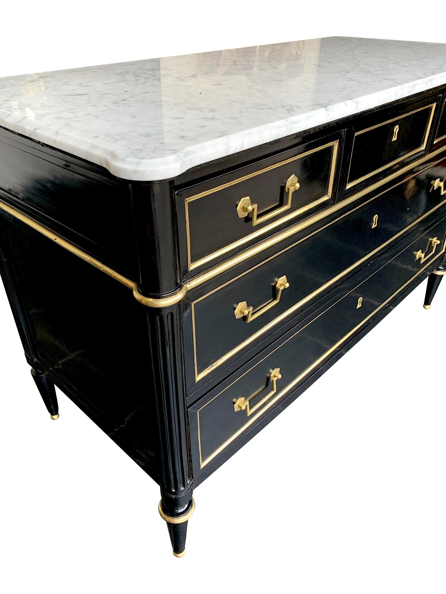 Lovely Antique French Louis XVI Style Ebonised Commode with Carrara Marble Top 5