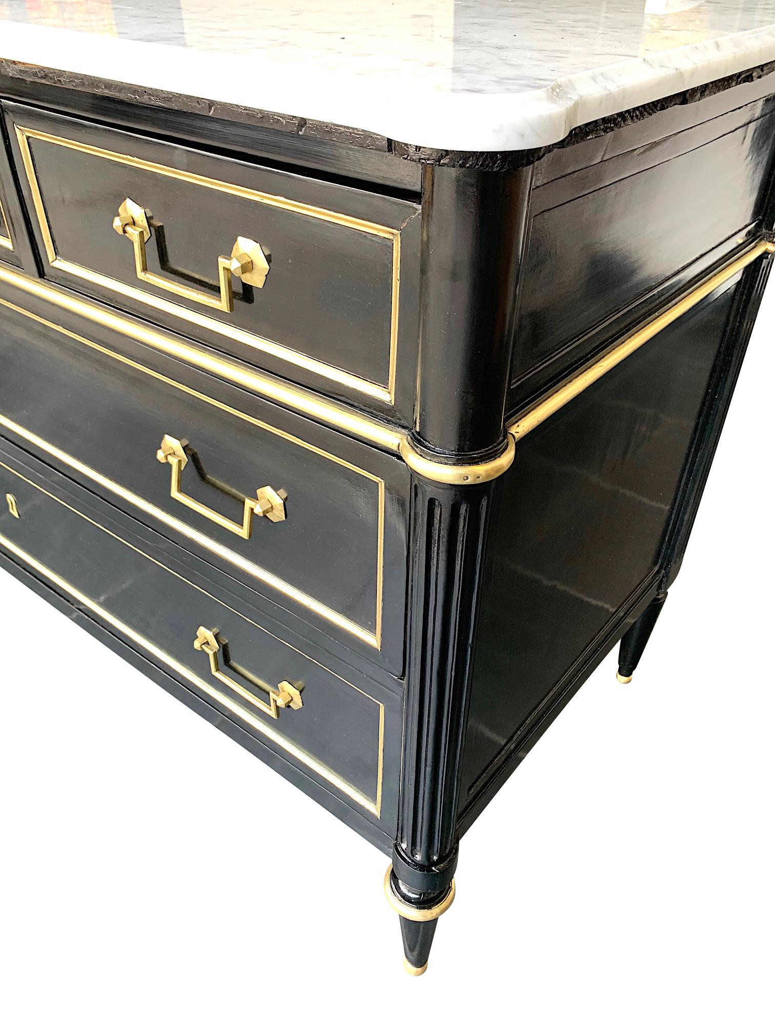 Lovely Antique French Louis XVI Style Ebonised Commode with Carrara Marble Top 6