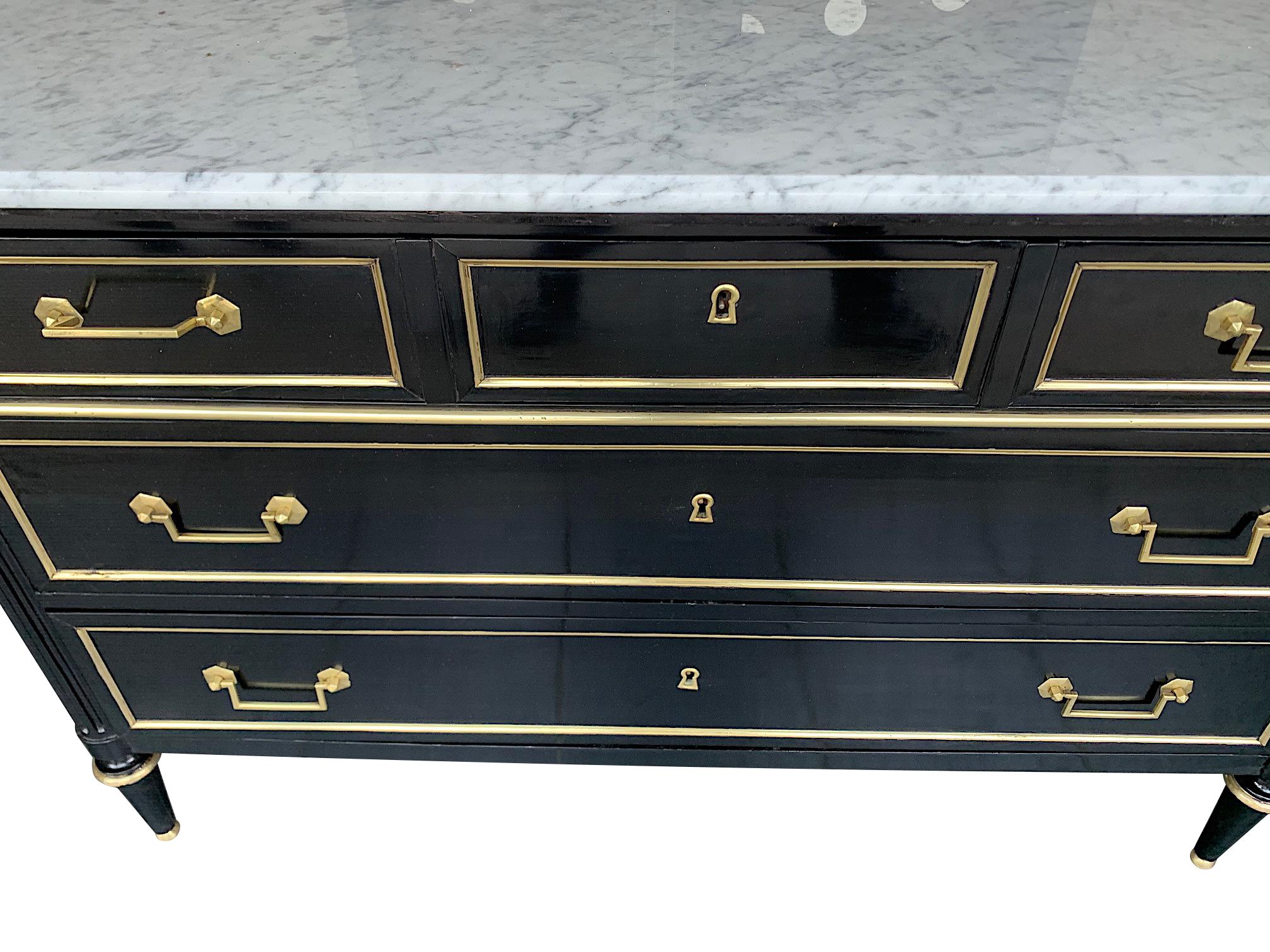 Lovely Antique French Louis XVI Style Ebonised Commode with Carrara Marble Top 2