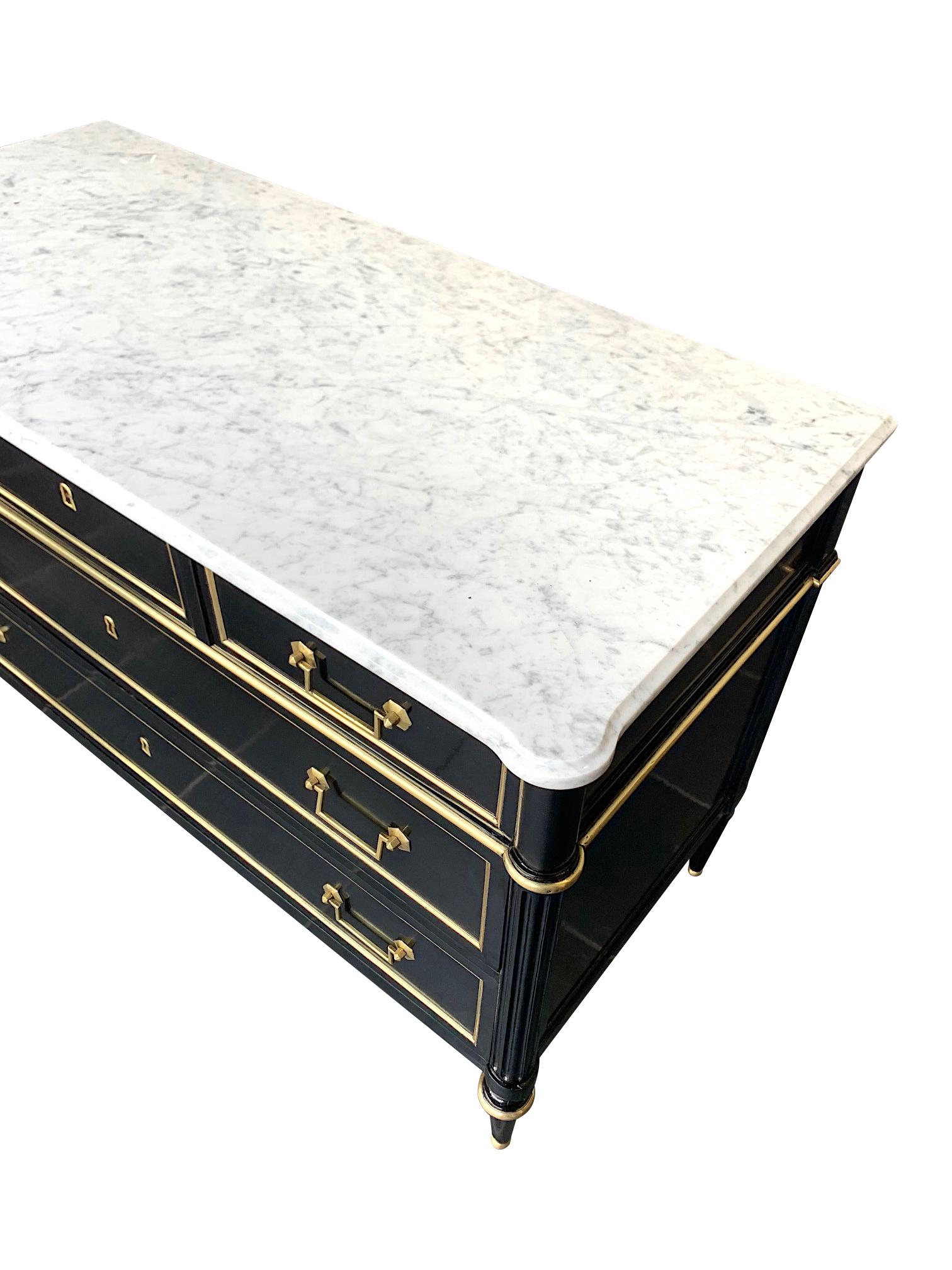Lovely Antique French Louis XVI Style Ebonised Commode with Carrara Marble Top 3