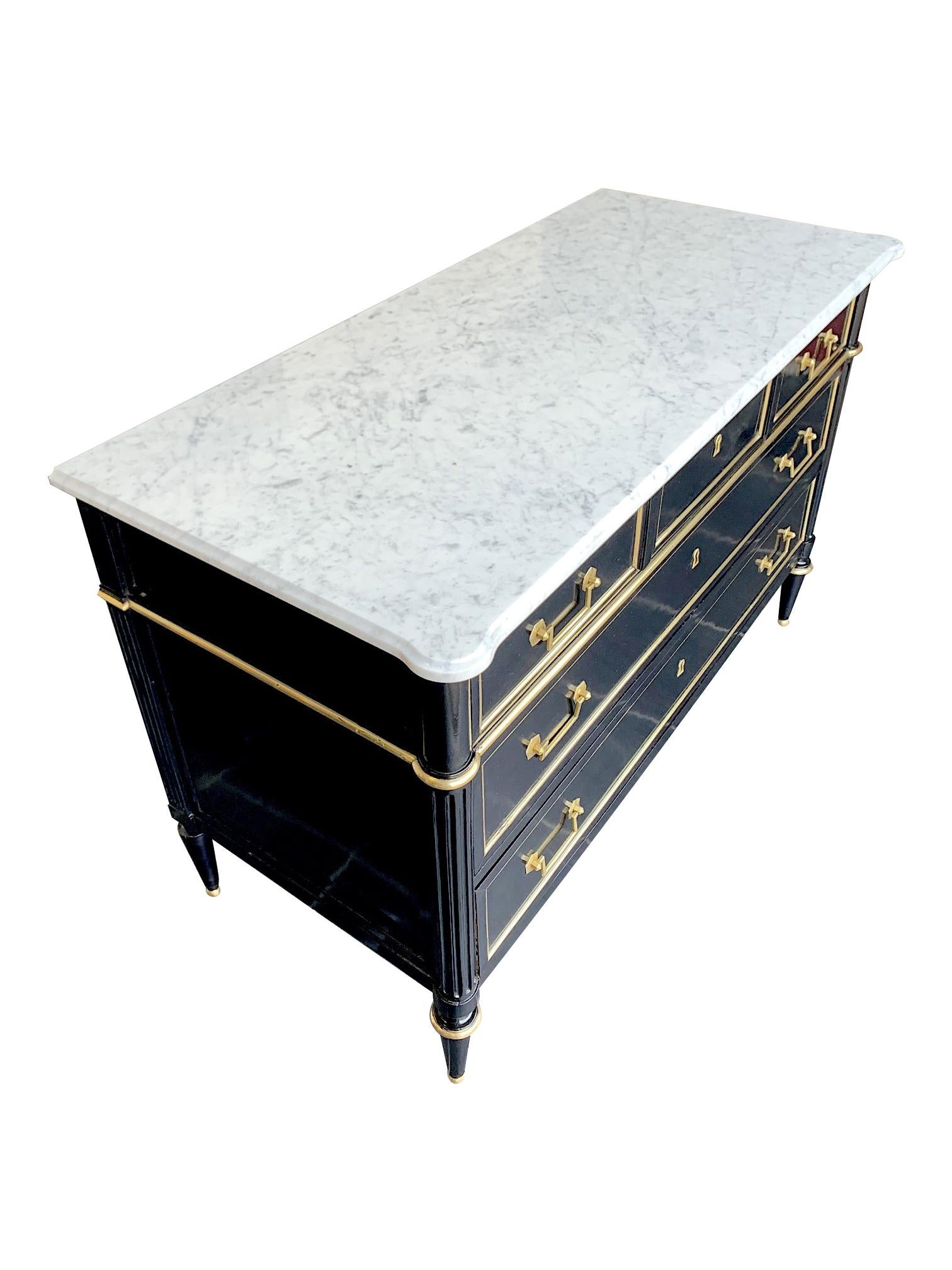 Lovely Antique French Louis XVI Style Ebonised Commode with Carrara Marble Top 4