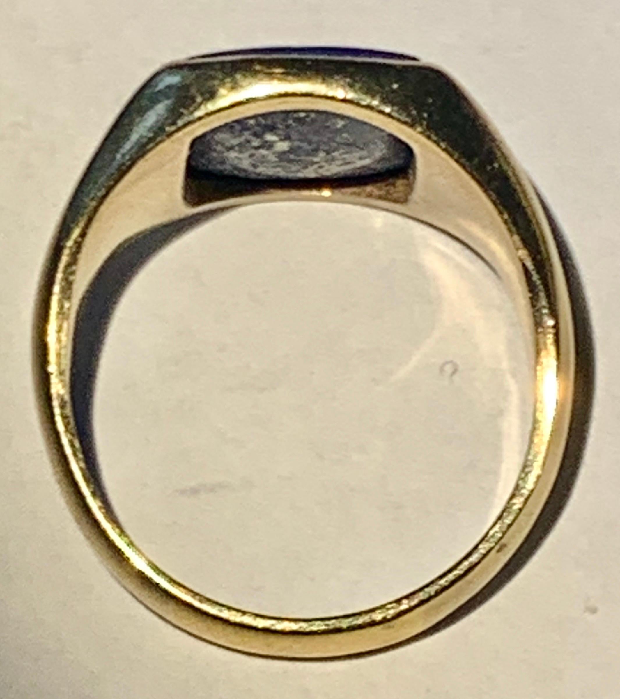 Lovely Antique Lapis Lazuli Gold Armorial Signet Ring 18k Gold 3