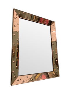 Lovely Art Deco Mirror with Rose Mirrored Frame with Convex Circular Detail