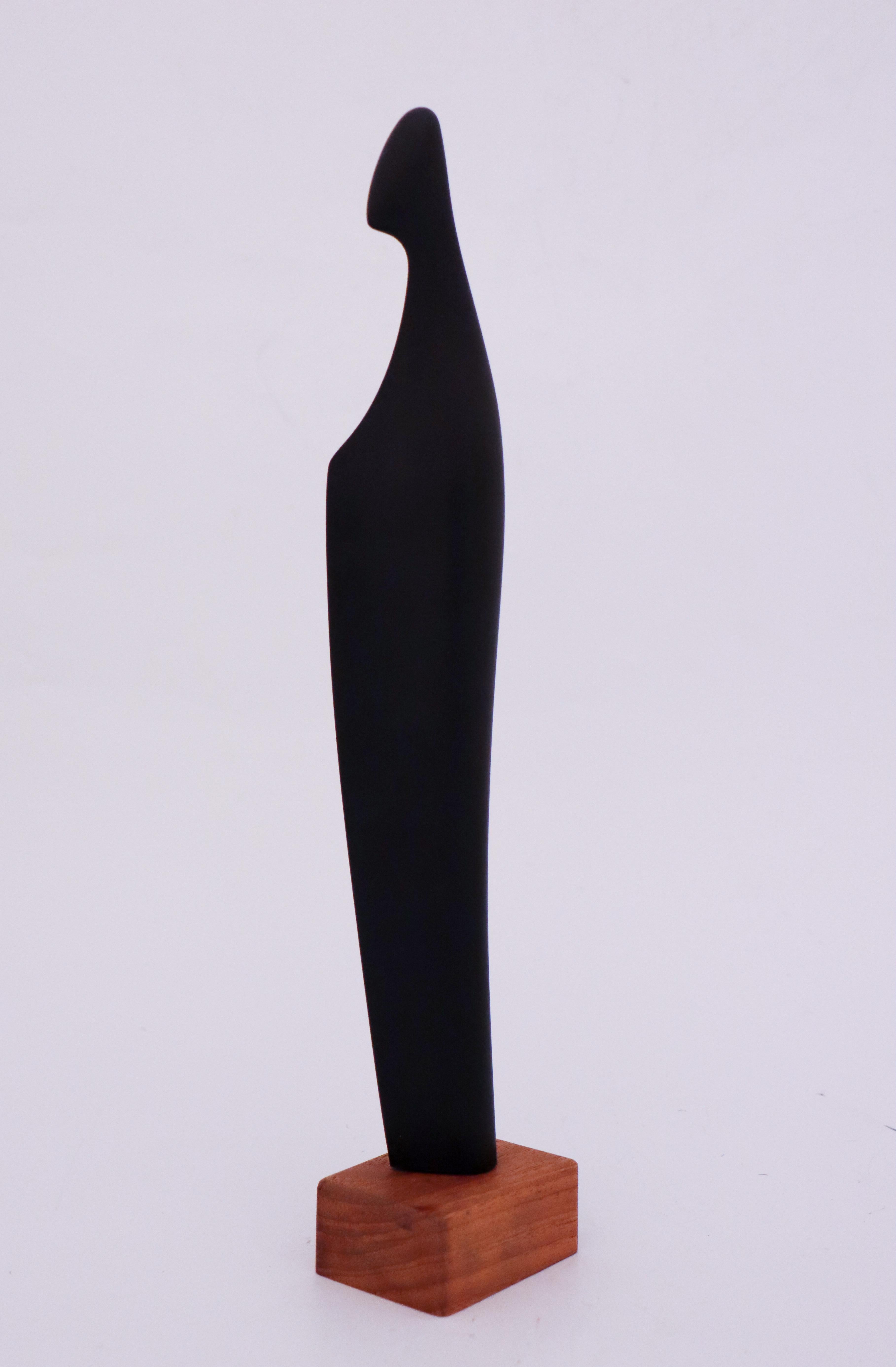 Painted Lovely Vintage Black Abstract Sculpture Wood Johnny Mattsson, Midcentury, Sweden For Sale