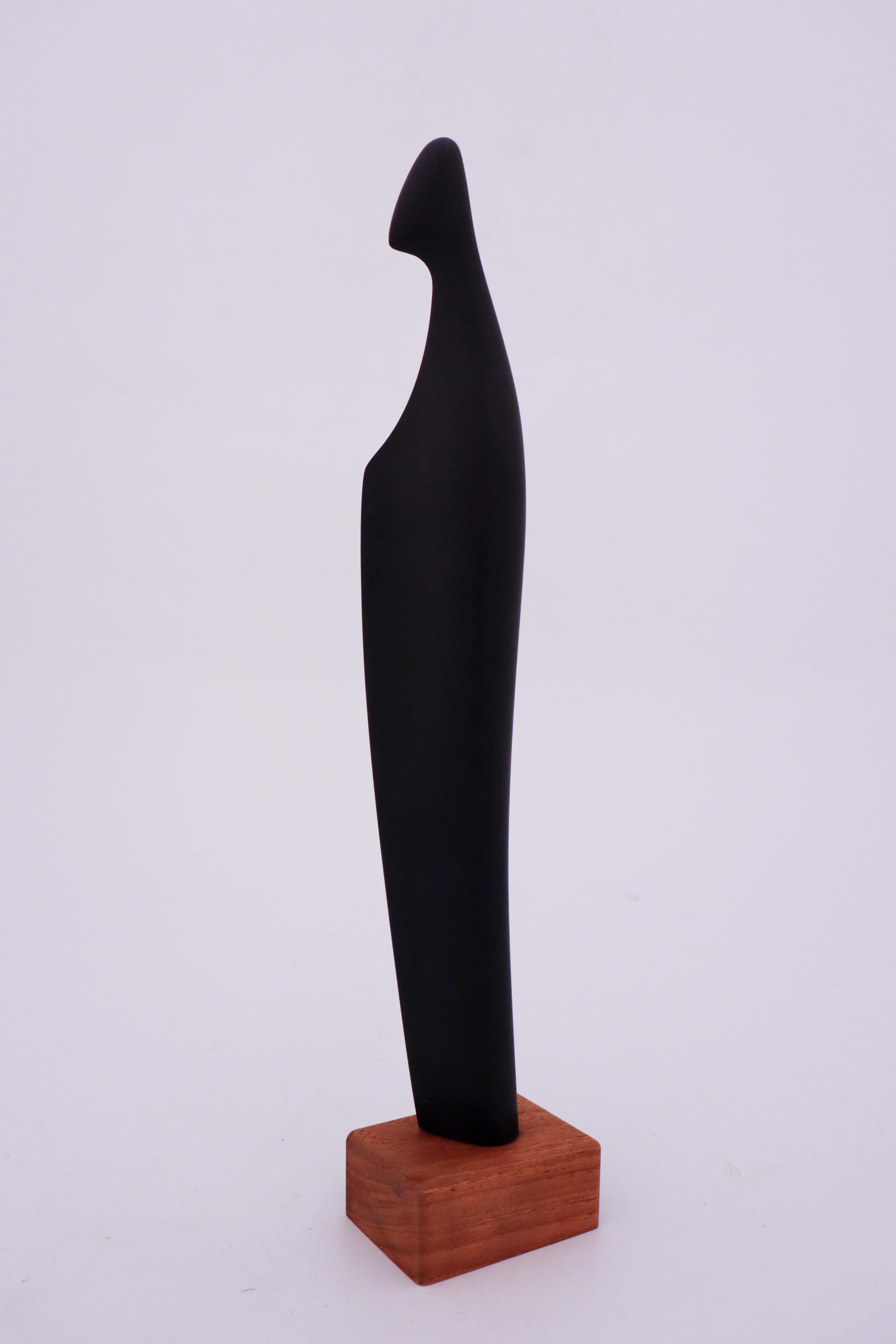 Lovely Vintage Black Abstract Sculpture Wood Johnny Mattsson, Midcentury, Sweden In Excellent Condition For Sale In Stockholm, SE