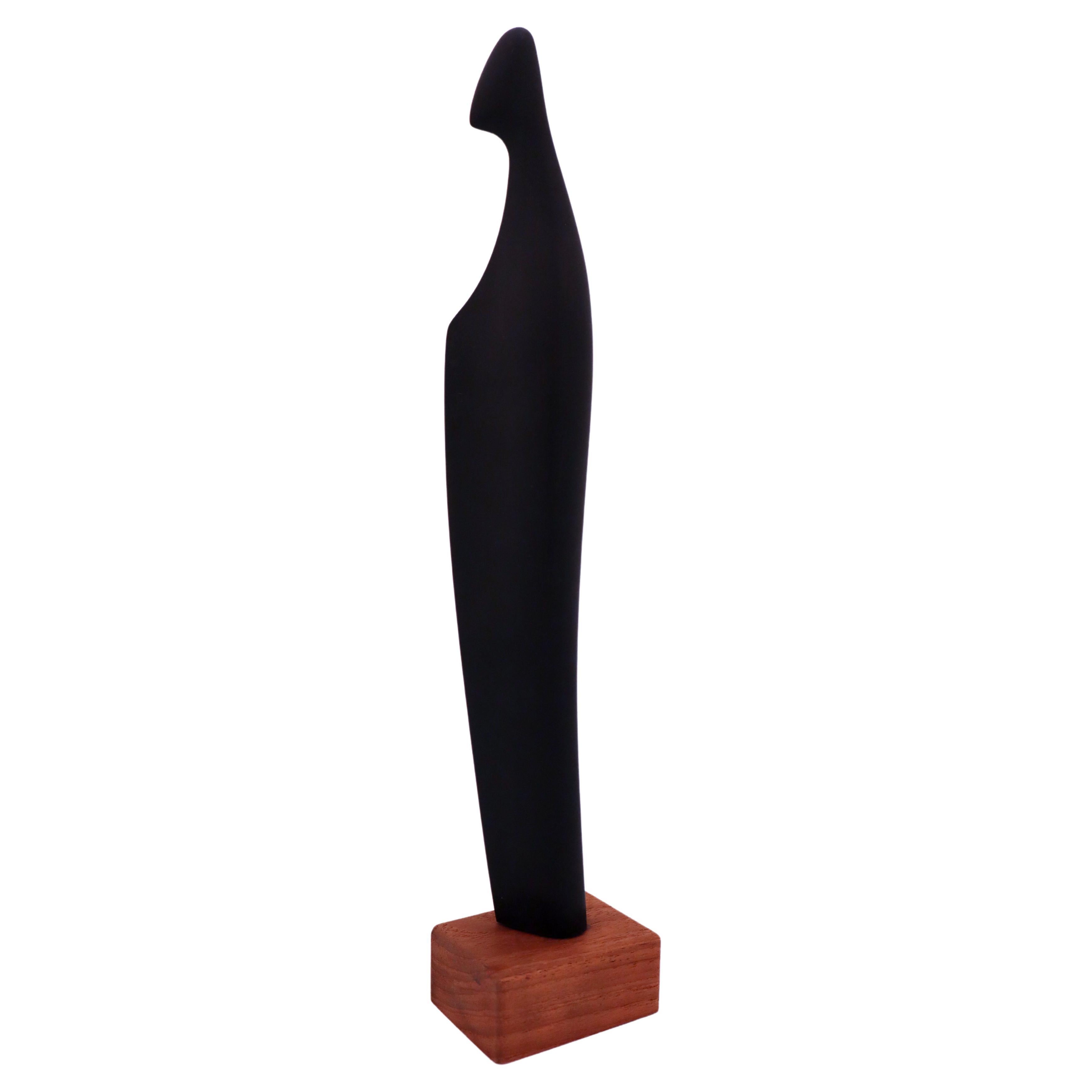 Schöne schwarze abstrakte Vintage-Skulptur Holz Johnny Mattsson, Midcentury, Schweden im Angebot