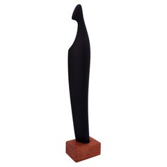 Lovely Vintage Black Abstract Sculpture Wood Johnny Mattsson, Midcentury, Sweden