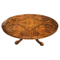 Antique Lovely Burr Walnut Marquetry Inlaid Victorian Period Oval Coffee Table