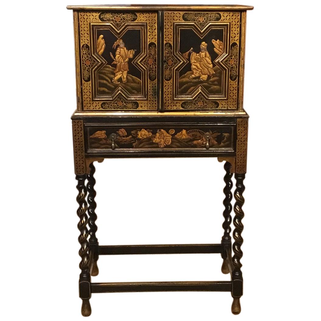 Lovely Edwardian Period Chinoiserie Lacquered Cabinet on Stand