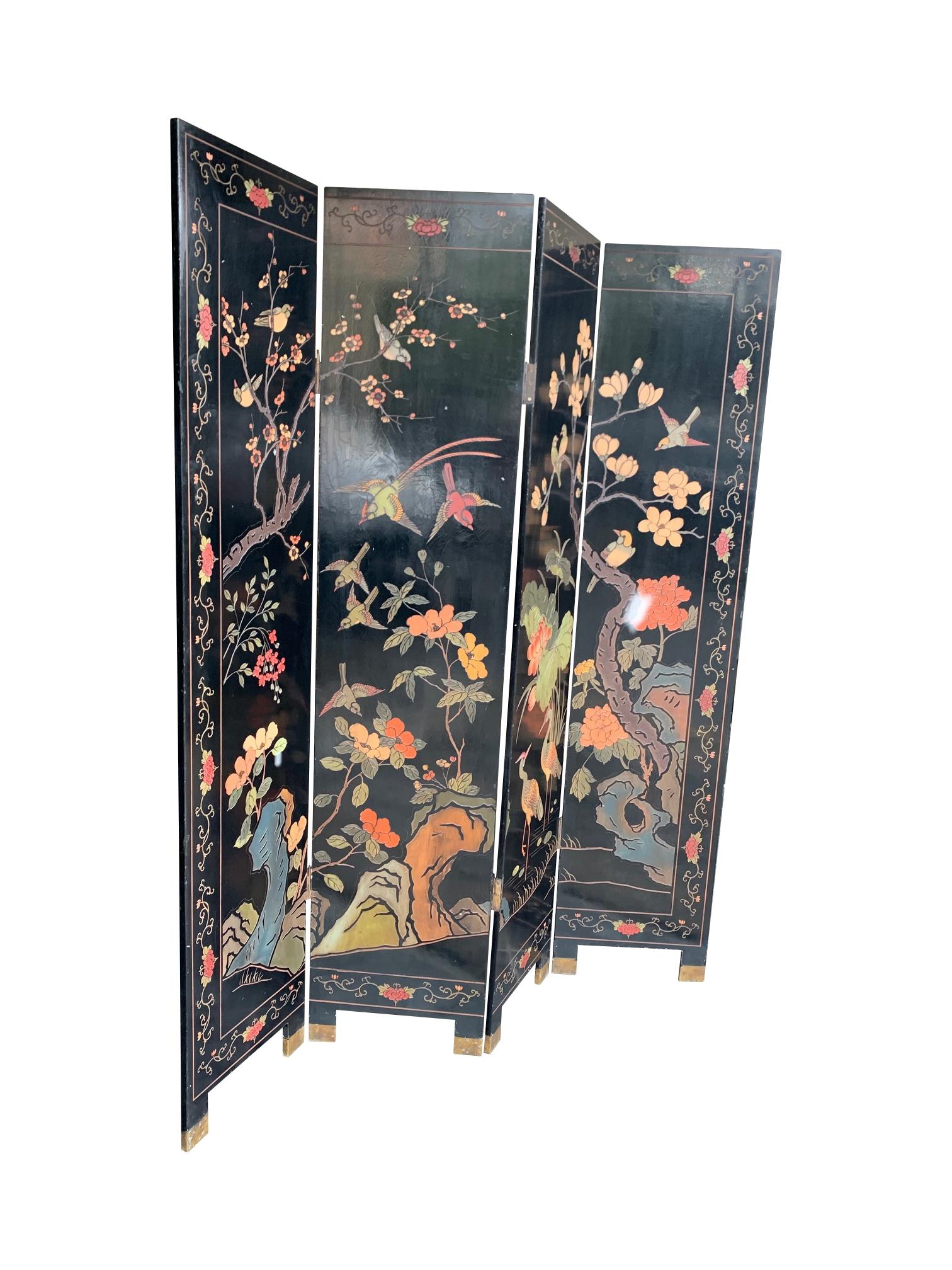 Mini Lacquer Folding Screen Wood Double Sides Chinese Art 18.3"x9.4" New 