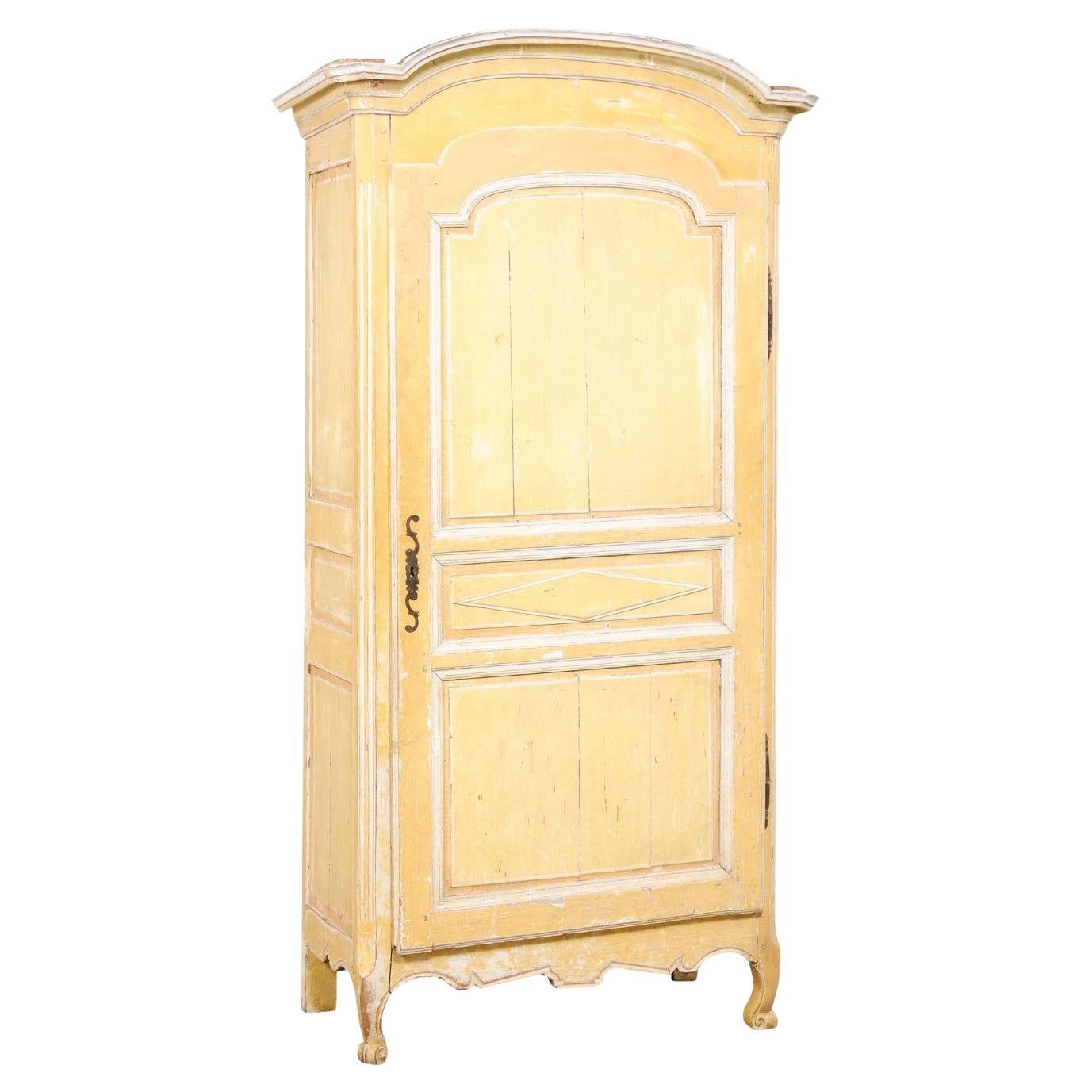 Lovely French Pantry Cabinet W/Its Original Yellow Paint, 19th C For Sale