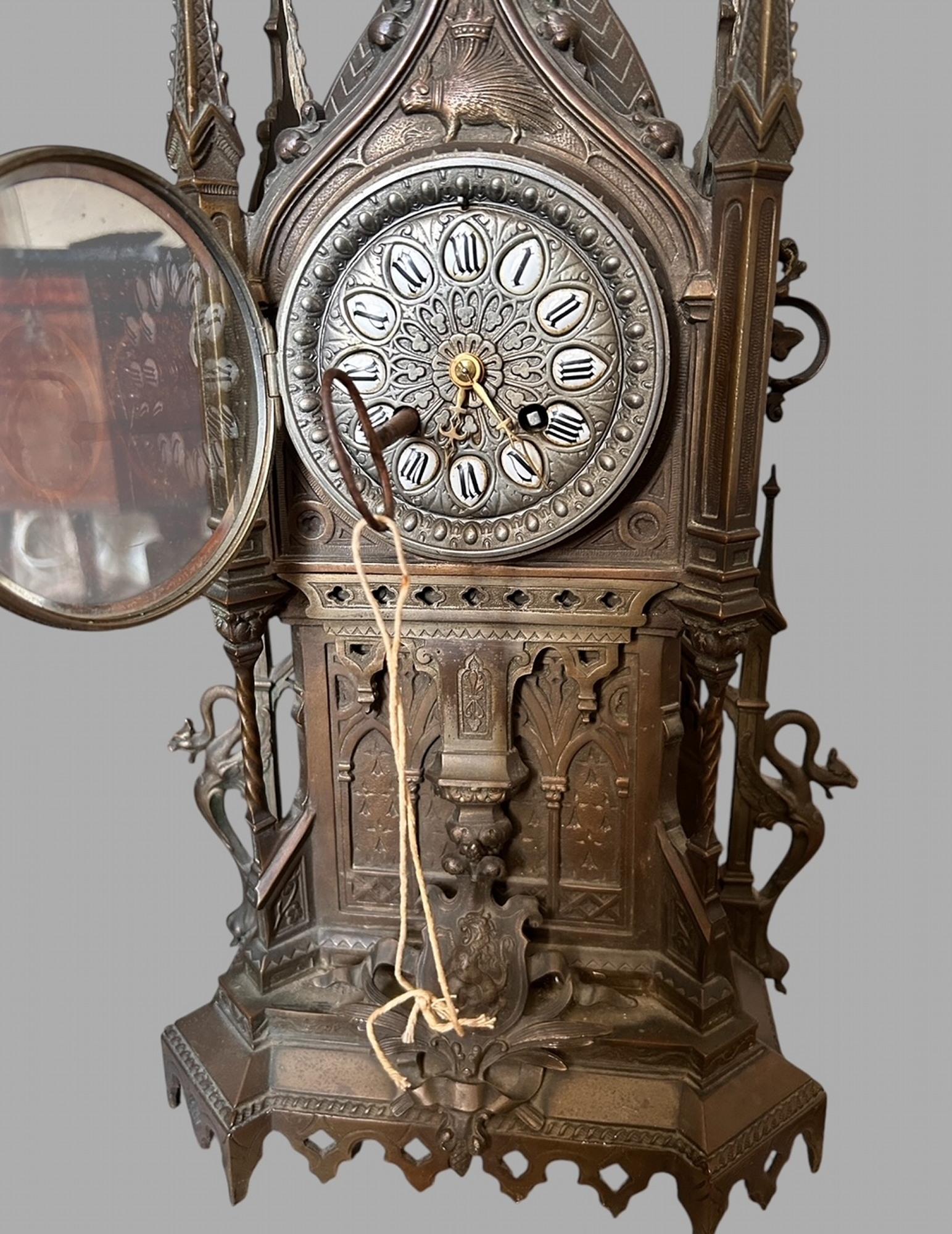 A Lovely French Bronze Gothic Shelf Clock 6