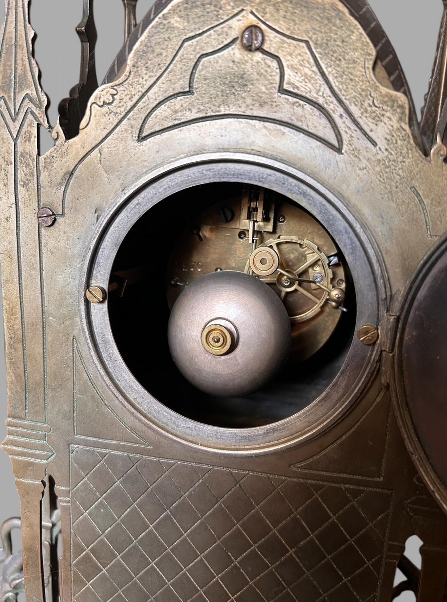 A Lovely French Bronze Gothic Shelf Clock 8