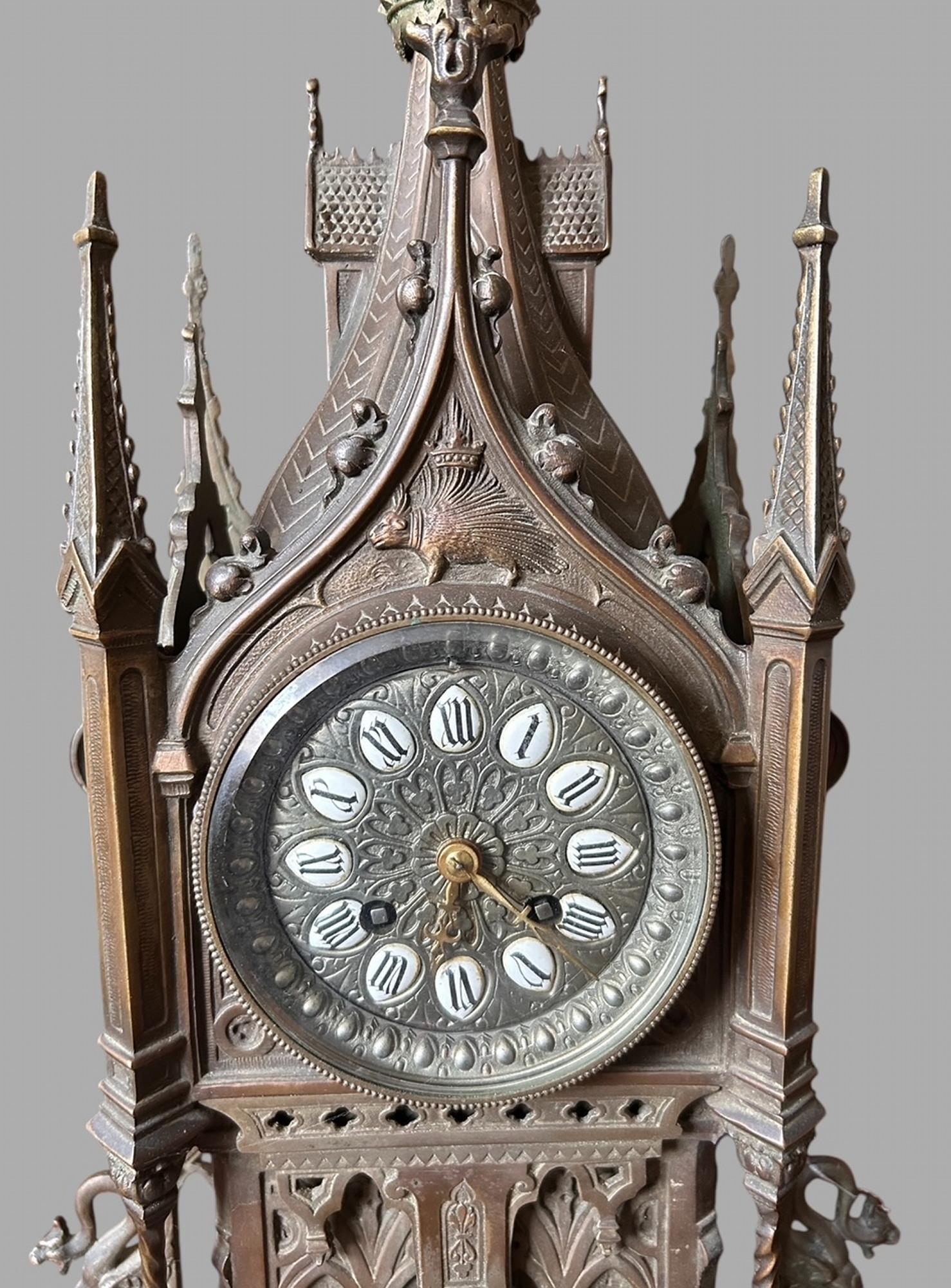 A Lovely French Bronze Gothic Shelf Clock In Good Condition In Pewsey, GB