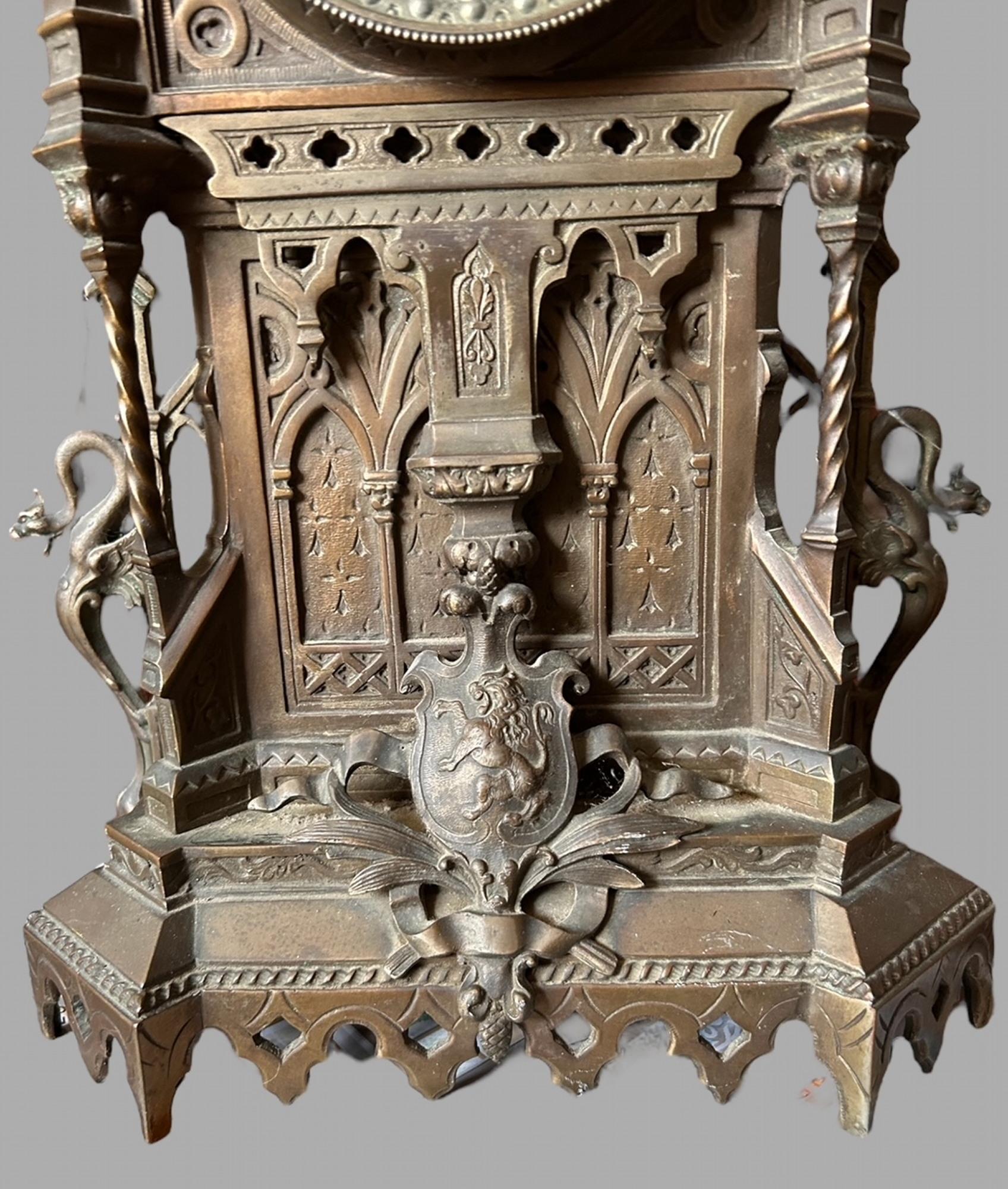 19th Century A Lovely French Bronze Gothic Shelf Clock