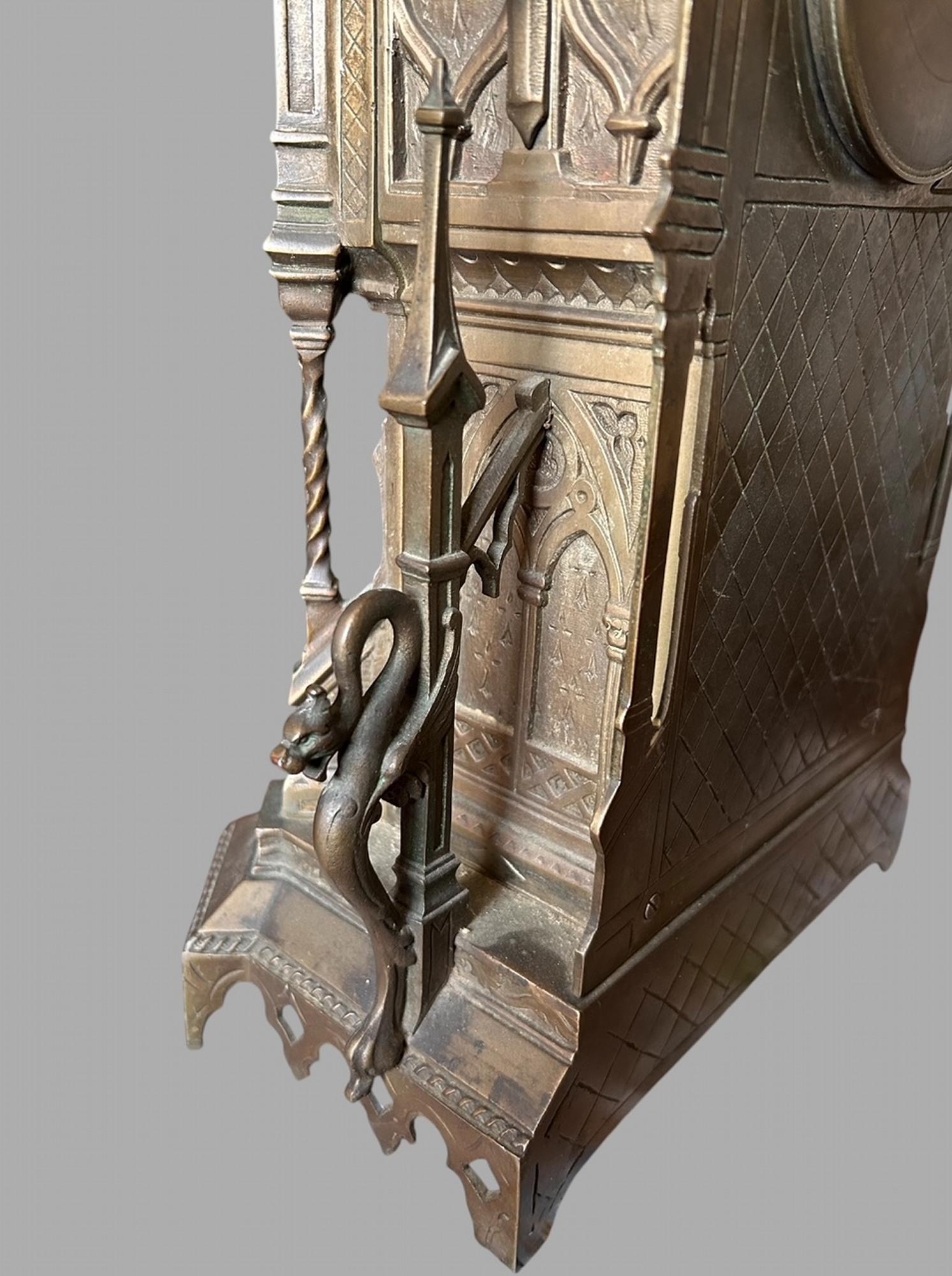 A Lovely French Bronze Gothic Shelf Clock 3