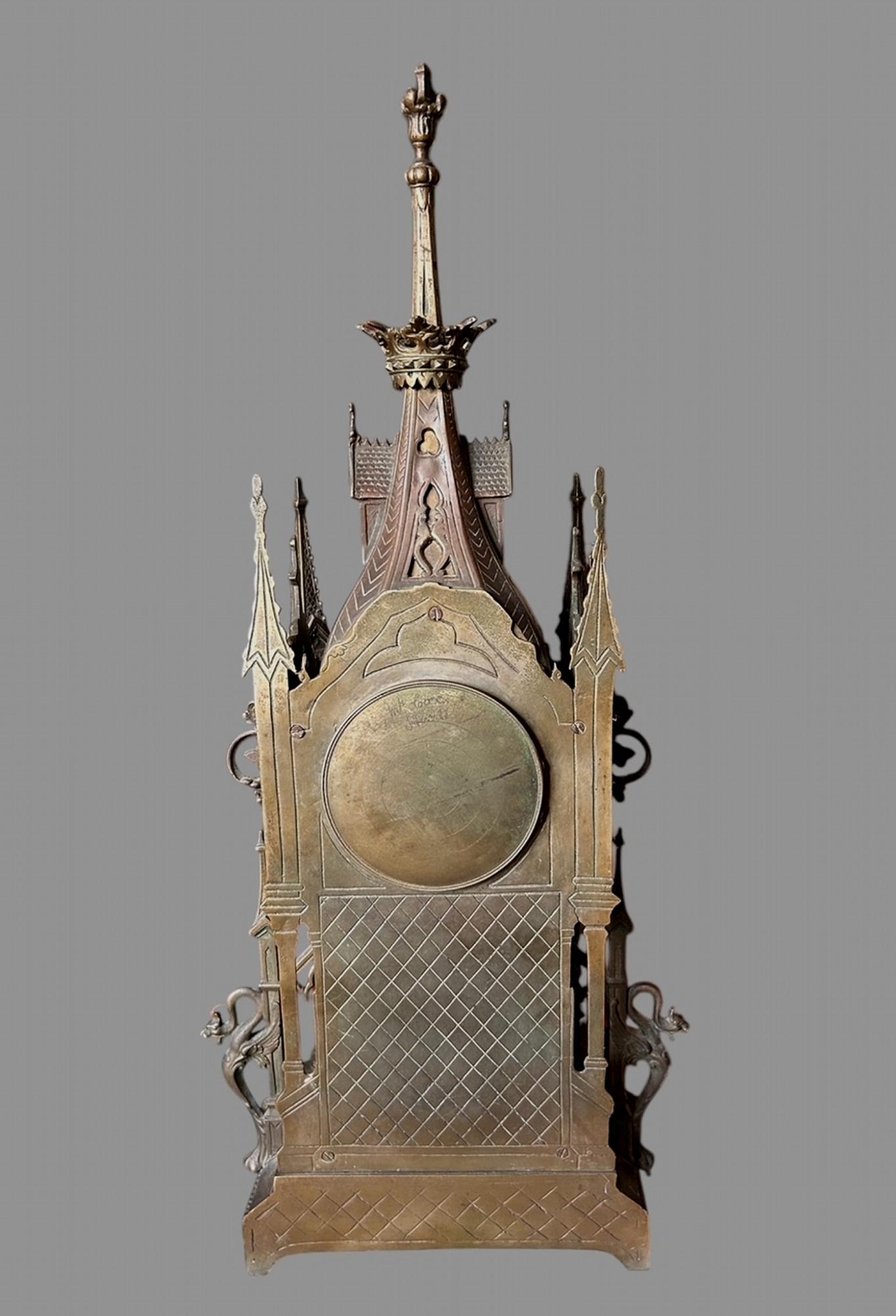 A Lovely French Bronze Gothic Shelf Clock 4