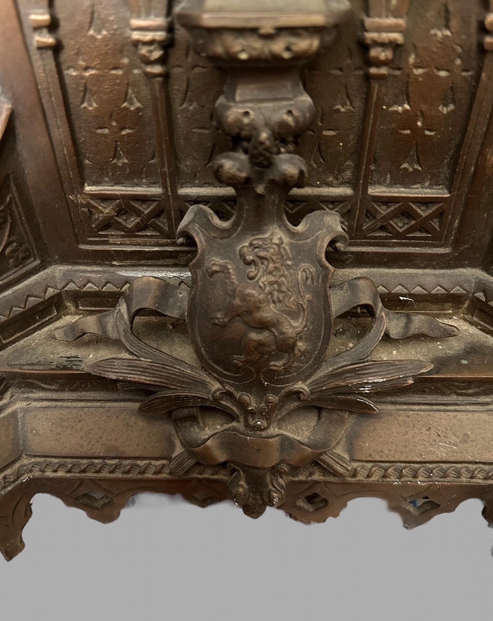 A Lovely French Bronze Gothic Shelf Clock 5