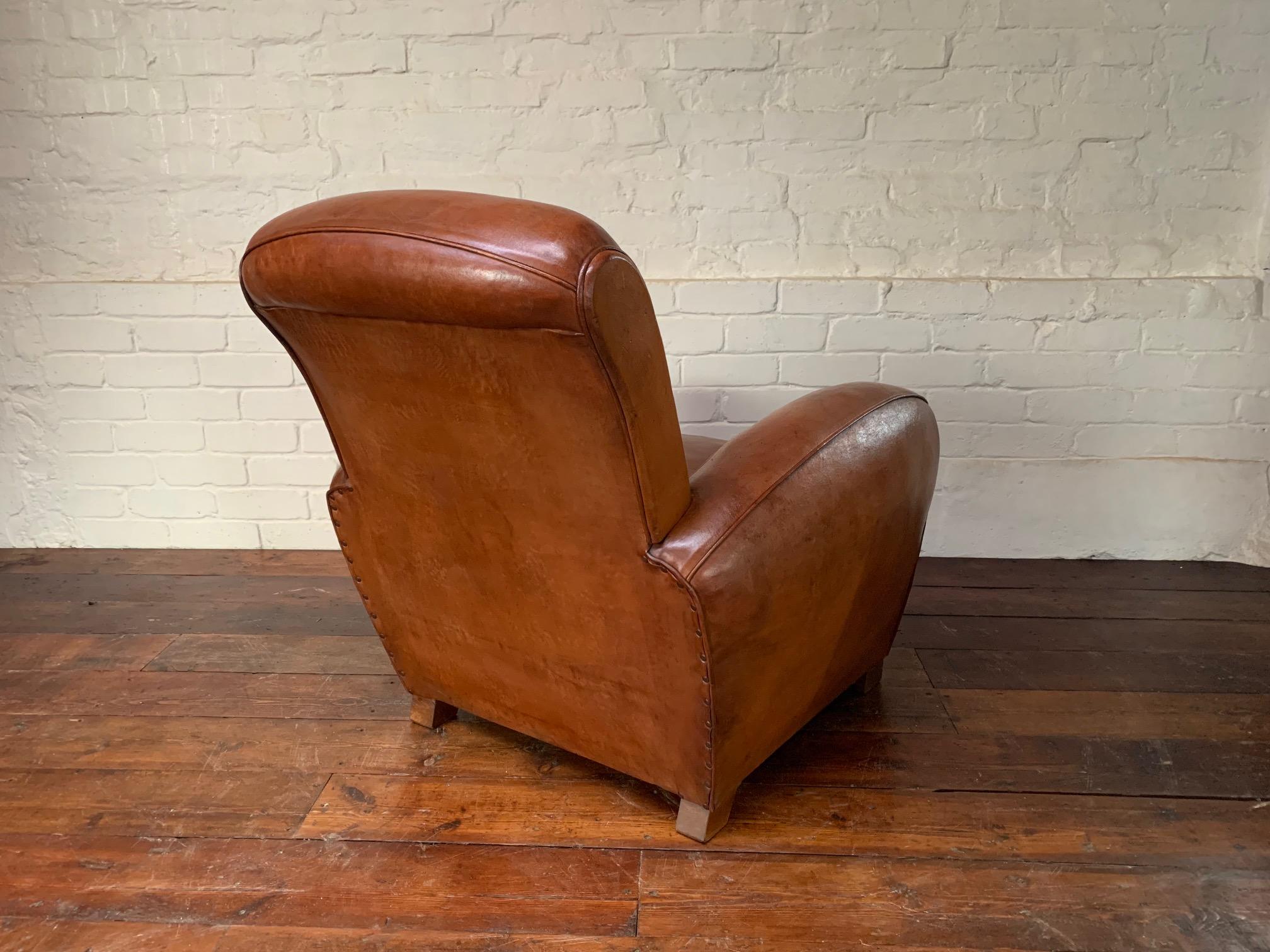 Art Deco A lovely French Leather club Chair Cuban Lounge Model Circa 1940’s