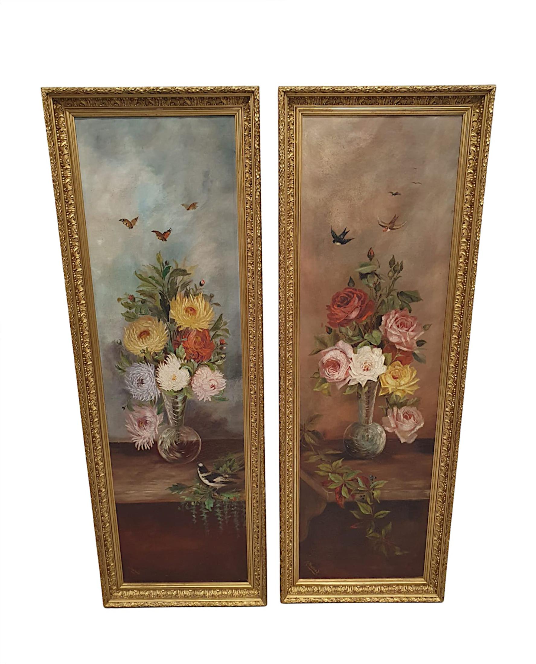 Francese Una bella coppia di dipinti a olio del primo Novecento con cornice in legno dorato in vendita