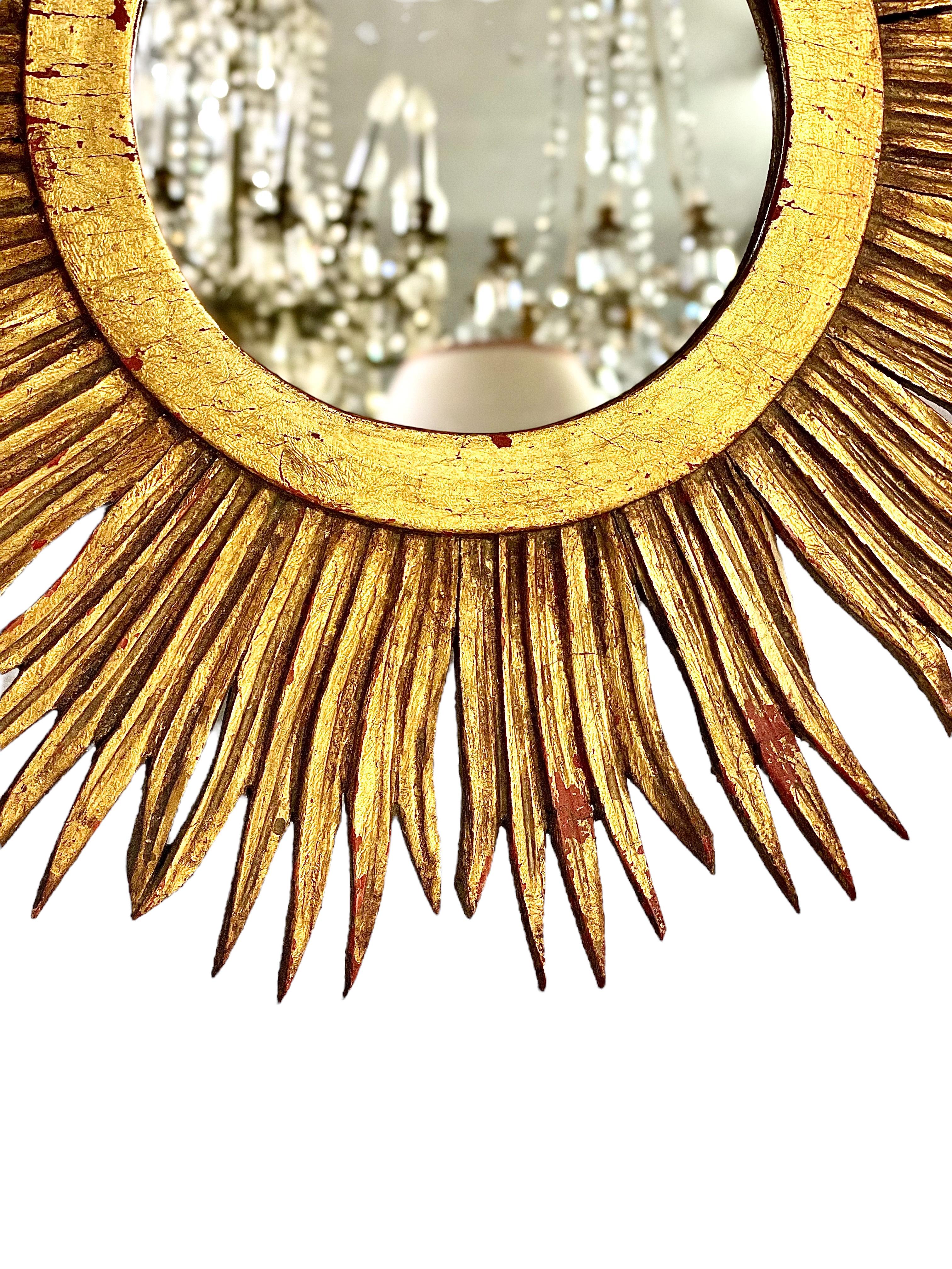 Sunburst Mirror with Flat Mirror Plate In Good Condition In LA CIOTAT, FR