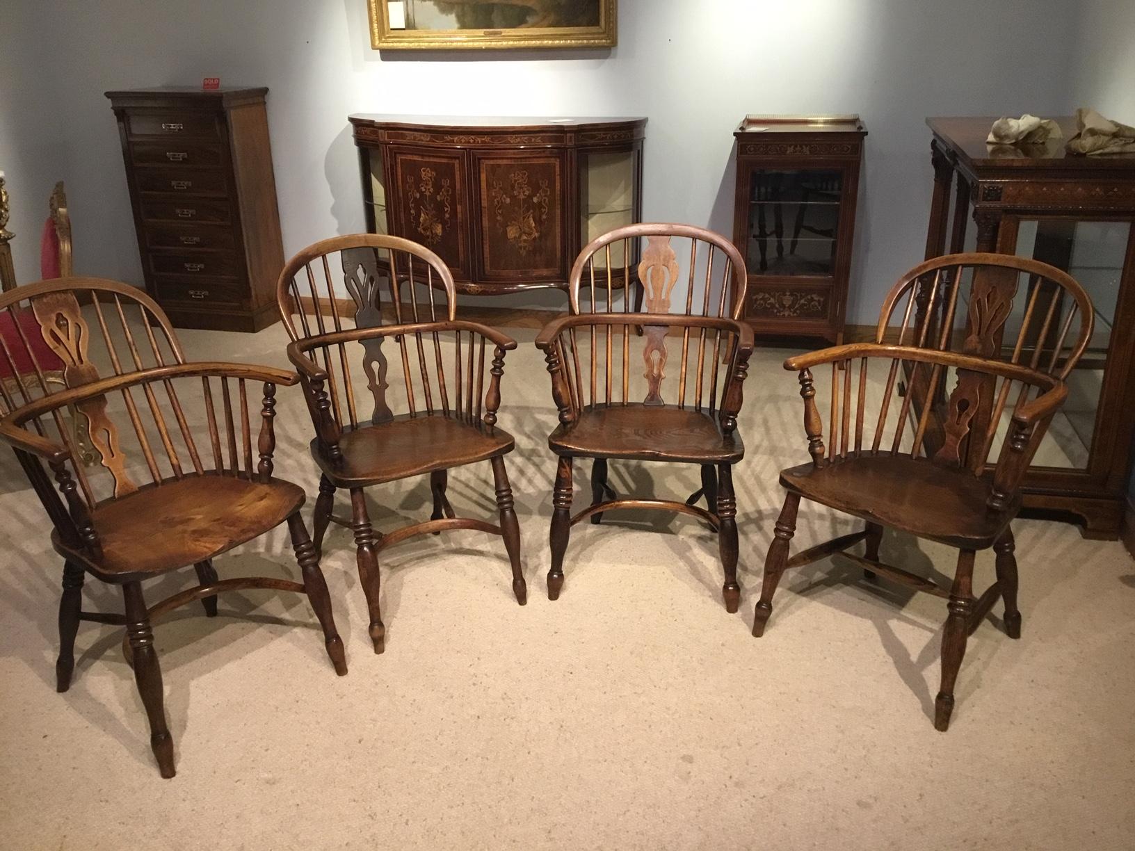 Lovely Harlequin Set of Six 19th Century Ash and Elm Antique Windsor Armchairs 14