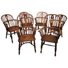 Lovely Harlequin Set of Six 19th Century Ash and Elm Antique Windsor Armchairs