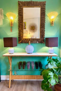 A lovely Italian 1950s beechwood and ribbed glass console by Ico Parisi